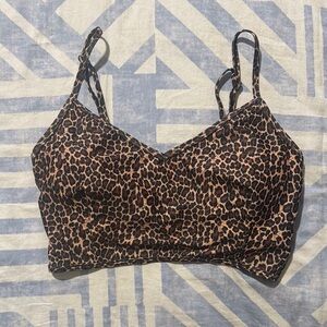 Kortni Jeane Brown and Black Swim Bra with Animal Print